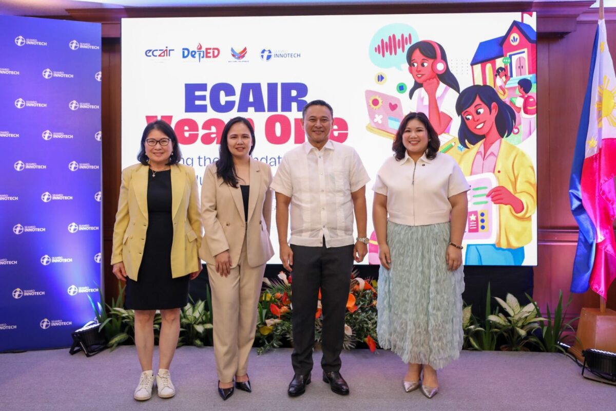 Education Secretary Sonny Angara speaking at ECAIR's year-end event on DepEd's AI research initiative